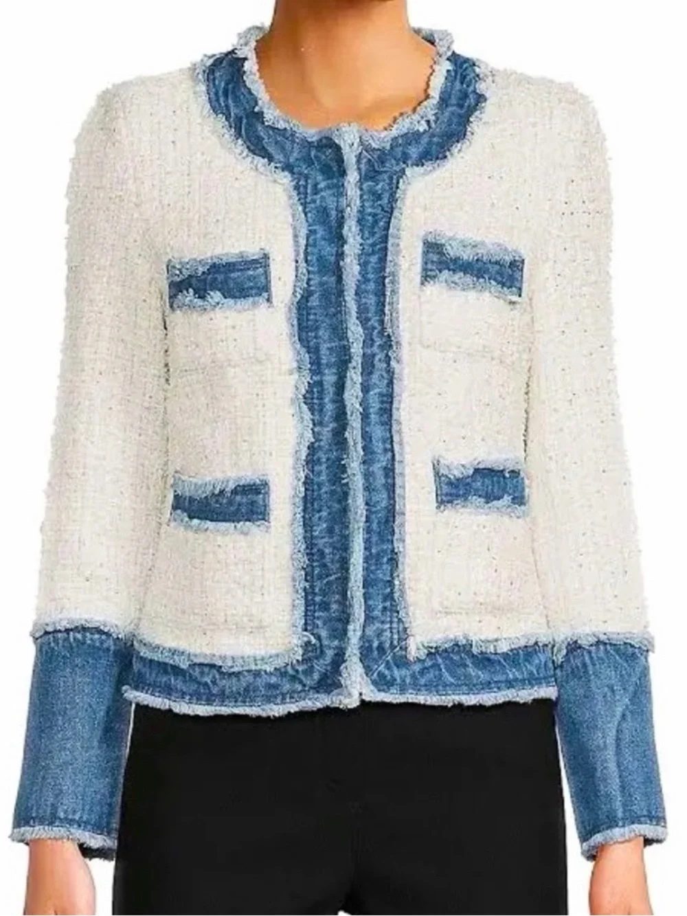 Nanette Lepore Tweed Denim Jacket - Picture 2 of 9
